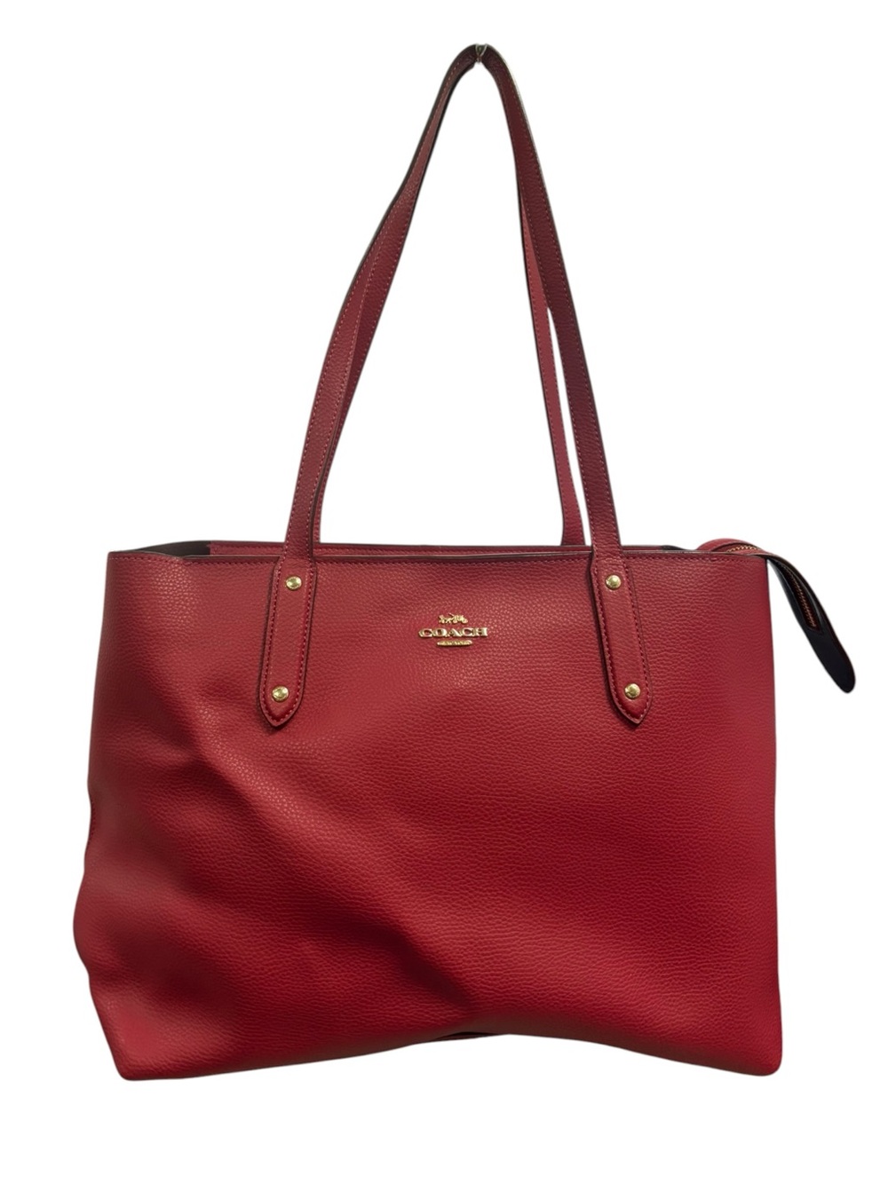 Coach Red Pebbled Leather Shoulder Tote with Gold Hardware